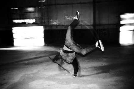 A cartwheel in an abandoned building.