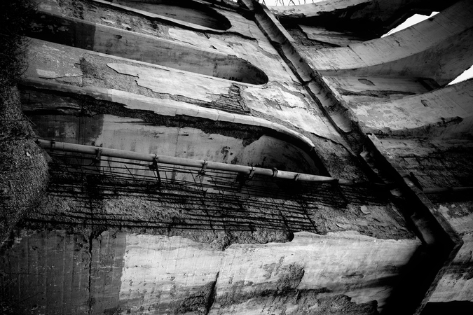 A weathered bridge in decay.